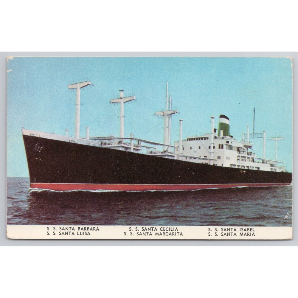 Vintage Postcard S.S. Santa Barbara Grace Line‎ Ship Ocean Liner c1950s